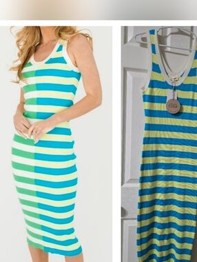 NWT Aaron & Amber Striped Ribbed Knit Midi Tank Top Dress, Scoopneck, Sz Large.
